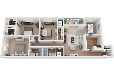Floor plan for 3 beds, 2 baths, 1320 sqft